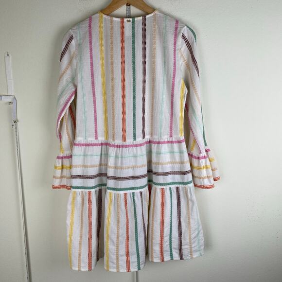 PilyQ Morgan Stripe Mini Dress Size XS/S White Pink Multi Long Sleeves Cover Up - Picture 10 of 14